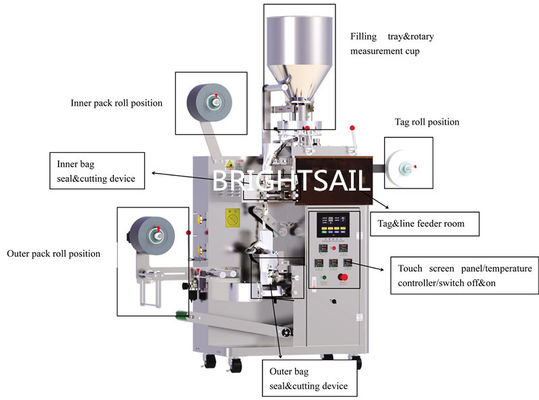 Single Chamber Tea Bag Automatic Packaging Machine 30g 40g Bags / Min